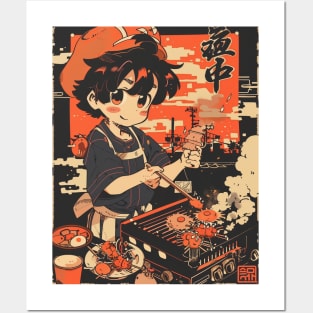 Barbecue Boy Japanese Food 90s Posters and Art